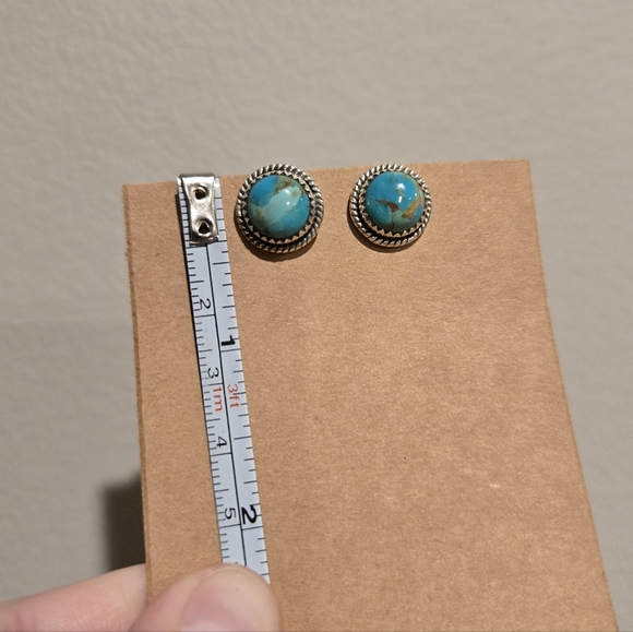 Round Turquoise Sterling Stud Earrings 422 - Picture 3 of 4